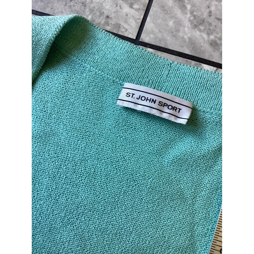 St John Sport Turquoise Wool Blend V-Neck Cardigan Gold Toggle Buttons Sweater - Picture 6 of 12